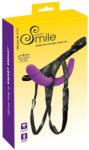 Sweet Smile SMILE - dildo dublu cu ham pentru cupluri - silicon - mov-negru (05578200000) Dildo