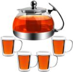 Monzana TEA teáskanna szűrővel 1, 2L+4 csésze, átlátszó, ezüst