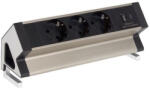  Hálózati elosztó, asztal lapra szerelhető, 3 földelt Schuko + 1 USB-A és 1 USB-C, fekete-ezüst - 1, 8 m vezetékkel