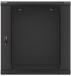 Lanberg WF01-6612-10B 19" 12U SZÉL: 600 MÉLY: 600 MAG: 640 lapraszerelt üvegajtós fekete fali rack szekrény (WF01-6612-10B)