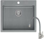 Quadron MORGAN 110 silver stone gránit mosogatótálca + Zegor SAP4-F090GY rozsdamentes csaptelep szürke flexibilis kifolyócsővel