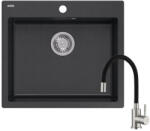 Quadron MORGAN 110 black dotted gránit mosogatótálca + Zegor SAP4-F090KB rozsdamentes acél csaptelep fekete flexibilis kifolyócsővel