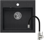 Quadron JOHNNY 110 black dotted gránit mosogatótálca + Zegor SAP4-F090KB rozsdamentes acél csaptelep fekete flexibilis kifolyócsővel