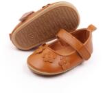 SuperBebeShop Pantofiori bebelusi maro din piele ecologica cu flori aplicate