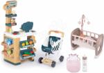 Smoby Set magazin și leagăn cu carusel Market Smoby cu un scanner electronic și sac de dormit pentru păpușă cu sticlă cu lapte în scădere (SM350238-15)
