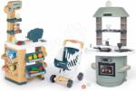 Smoby Set magazin și bucătărie Nova Market Smoby cu un scanner electronic casă de marcat și cărucior de cumpărăruri (SM350238-9)