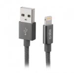 SBS MFi iPhone Lightning Adat- és Töltőkábel - 1 m, Fém Csatlakozókkal, Pamutfonott Borítással, Sötét Ezüst