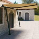 vidaXL Copertină retractabilă manual, cu stâlpi, galben și alb, 4x3 m (3070138)