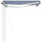 vidaXL Copertină automată cu senzor vânt & LED albastru/alb 3, 5x2, 5 m (3069931)