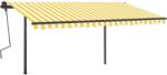 vidaXL Copertină retractabilă automat, stâlpi, galben & alb, 4, 5x3, 5 m (3070248)