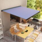 vidaXL Copertină manuală tip casetă, albastru și alb, 300 x 250 cm (3052698)