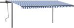 vidaXL Copertină retractabilă automat, cu stâlpi, albastru/alb 5x3, 5 m (3070266)