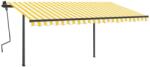 vidaXL Copertină retractabilă automat, cu stâlpi, galben&alb, 4x3, 5 m (3070228)