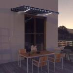 vidaXL Copertină cu senzor vânt & LED, albastru și alb, 350x250 cm (3051280)