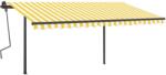 vidaXL Copertină retractabilă manual cu stâlpi, galben & alb, 4x3, 5 m (3070218)