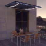 vidaXL Copertină cu senzor vânt & LED, albastru & alb, 400x300 cm (3051281)