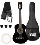 Max Music SoloArt Junior 1/4 Klasszikus gitár (tartalék húr, hangoló, hordtáska, pengetők) - Fekete