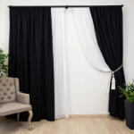 Hiko Set 4 piese Hiko, doua draperii COMFY catifea neagra si doua perdele Ana voal alb cu pom pom, cu rejansa (10005244)