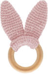 BabyJem Jucarie dentitie din bumbac cu inel din lemn Amigurumim, Roz, BabyJem