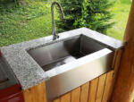 CookingAid Chiuveta bucatarie inox cu front vizibil CookingAid FARMHOUSE Apron Large Workstation cu scurgator vase paste fructe, gratar rulabil inox, dozator sapun, tocator Sapele si accesorii montaj Farmhouse ( Chiuveta
