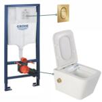 Foglia Set vas wc suspendat cu functie bideu alb si baterie inclusa auriu mat Foglia Safari, rezervor wc incastrat si clapeta auriu periat, Grohe (SGR-setGMBD-1)