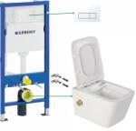 Foglia Set vas wc suspendat cu functie bideu si baterie auriu mat Foglia Safari, rezervor wc incastrat si clapeta alb alpin, Geberit Delta 51 (SGB-setGMBD-1)