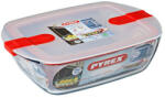 PYREX COOK&HEAT Szögletes sütőtál műanyagfedővel 28cm