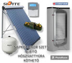 Napcsap 4-6 fő részére napkollektor rendszer hőszivattyúra köthető: 30 csöves napkollekotr + 300 literes 1 XL hőcserélős álló bojler + szivattyú állomás + vezérlés + tágulási tartály (SZETT_46_COR_30VCS_300XL