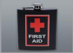 Padonio Matt fekete színű rozsdamentes acél flaska, laposüveg 6 oz. = 1.77 dl - First Aid felirattal (DM-6-4002)