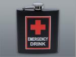 Padonio Matt fekete színű rozsdamentes acél flaska, laposüveg 6 oz. = 1.77 dl - Emergency Drink felirattal (DM-6-4001)