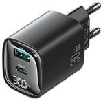 USAMS CC229TC01 30W USB/Type-C GaN PD fekete hálózati töltő (CC229TC01)