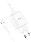 hoco. N2 hálózati töltőszett USB adapter 2.1A + Type C kábel 1m (fehér)