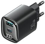 USAMS CC229 hálózati töltő USB+Type-C aljzat (30W, GaN, PD gyorstöltő, LED kijelző) FEKETE (CC229TC01) - bluedigital