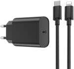 WIWU Hálózati töltőfej 1xType-C + Type-C / iPhone 8pin adatkábel, PD, 3A / 20W, fekete, WIWU Wi-U001