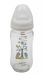 NOVOKIDS Biberon din sticla cu capac Cangaroo Hello, 0 luni+, 240 ml, 8 masuri, sistem anti colici, tetina lapte, Alb (BIBHELLOGLASS240)
