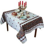 CASA GINO Fata de masa pentru living si bucatarie CASA GINO, Cu motive traditionale, Bumbac 100%, 150X245 cm, Masa 12 persoane, Model Traditional I (FMCGTRADI245) Fata de masa