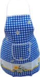 CASA GINO Sort de bucatarie din bumbac 100% Casa Gino®, cu buzunar, marime universala, cordon de prindere lung, Carouri albastre si margarete (SBCGBLUECARO)