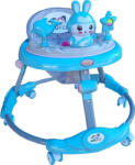 NOVOKIDS Premergator reglabil in 6 trepte de inaltime NOVOKIDS Happy Bunny, Cu melodii si lumini, Pliabil, Max 20 kg, Roti silentioase, Model Iepuras, Albastru (NKHPYBUNNYWLKBLUE)