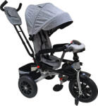 NOVOKIDS Tricicleta cu copertina NOVOKIDS Super Trike, Cu melodii si lumini, Roti din cauciuc, Pozitie somn, Scaun reversibil cu rotatie 360 grade, Gri Jeans (NKSPRTRIKEGAYJ)