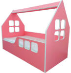 NOVOKIDS Pat tip casuta pentru copii NOVOKIDS Magic Pink House, 160x80 CM, Pal 18 mm, Margini anti-lovire, Protectie Laterala cu montare universala, Roz (NKLTLPNKHOUSE160X80)