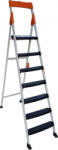 HARBINGER Scara dubla pliabila din aluminiu emailat HouseXL® Harbinger, Plianta, Maxim 155 kg, Trepte si platforma acoperite cu plastic anti-aderent, Picioare stabile, Maner de inchidere, 6+1 trepte (HRB6+1STAI