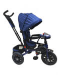 NOVOKIDS Tricicleta cu copertina NOVOKIDS Super Trike, Cu melodii si lumini, Roti din cauciuc, Pozitie somn, Scaun reversibil cu rotatie 360 grade, Albastru Jeans (NKSPRTRIKEBLUEJ)