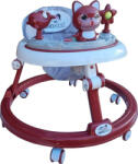 NOVOKIDS Premergator reglabil in 6 trepte de inaltime NOVOKIDS Happy Kitty, Cu melodii, Pliabil, Max 20 kg, Roti silentioase, Model Pisicuta, Rosu Bordeaux (NKHPYKTYWLKREDBORDO)