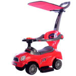 NOVOKIDS Masinuta copii si bebe NOVOKIDS MegaCar Plus , Cu melodii , Maner de impins pentru parinti detasabil, Copertina de protectie detasabila, Functie trotineta fara pedale, Pentru interior si exterior, Ros