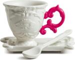 Seletti Ceașcă pentru cafea I-Coffee fucsia cu farfurioară și linguriță (09859fuc)