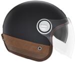 Nox Premium Cască de motocicletă NOX PREMIUM Heritage, neagră mată, cu piele maro (AIM140-1766)