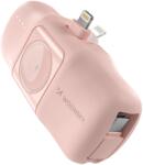 Wozinsky WF16-YLS mini powerbank 5000mAh 15W Lightning csatlakozóval, beépített Type-C kábellel + vezeték nélküli Apple Watch töltés - rózsaszín