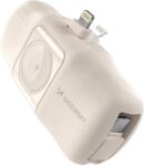 Wozinsky WF16-YLS mini powerbank 5000mAh 15W Lightning csatlakozóval, beépített Type-C kábellel + vezeték nélküli Apple Watch töltés - bézs