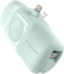 Wozinsky WF16-YLS mini powerbank 5000mAh 15W Lightning csatlakozóval, beépített Type-C kábellel + vezeték nélküli Apple Watch töltés - zöld