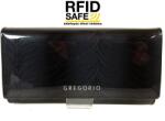 Patrizia GREGORIO RFID védett fekete, lakk, hosszú, toll mintás, irattartós pénztárca FF122